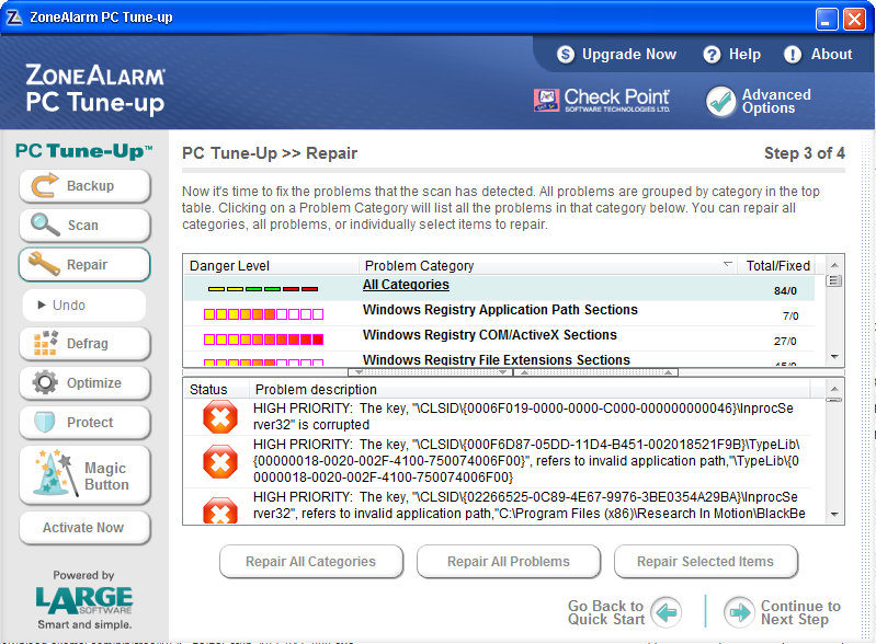 ZoneAlarm PC-Tuneup Screen Shot