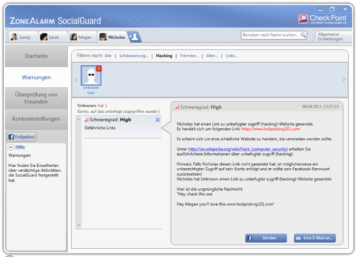 ZoneAlarm SocialGuard Hacked Account