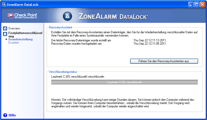 ZoneAlarm DataLockScreenshot
