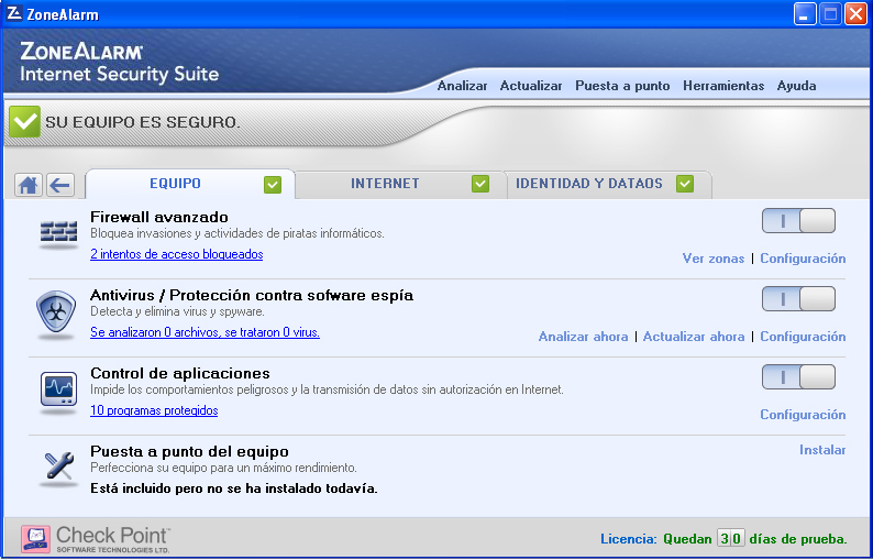 ZoneAlarm Internet Security Captura de pantalla