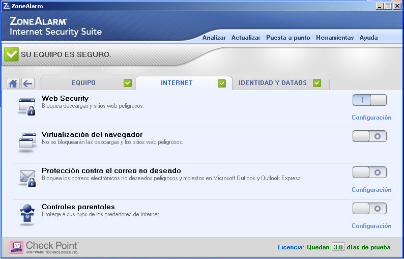 ZoneAlarm Internet Security Captura de pantalla