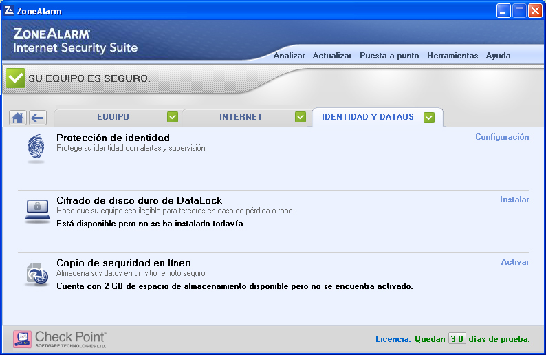 ZoneAlarm Internet Security Captura de pantalla