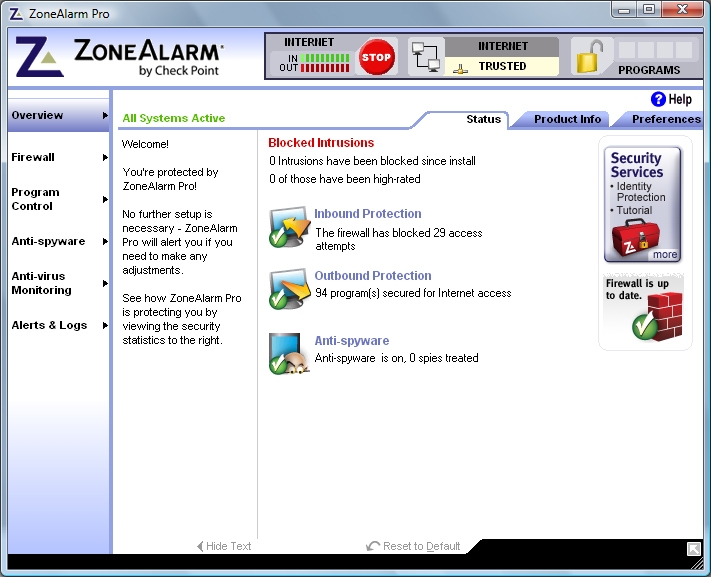 Screenshot von ZoneAlarm Pro 8.0.Final